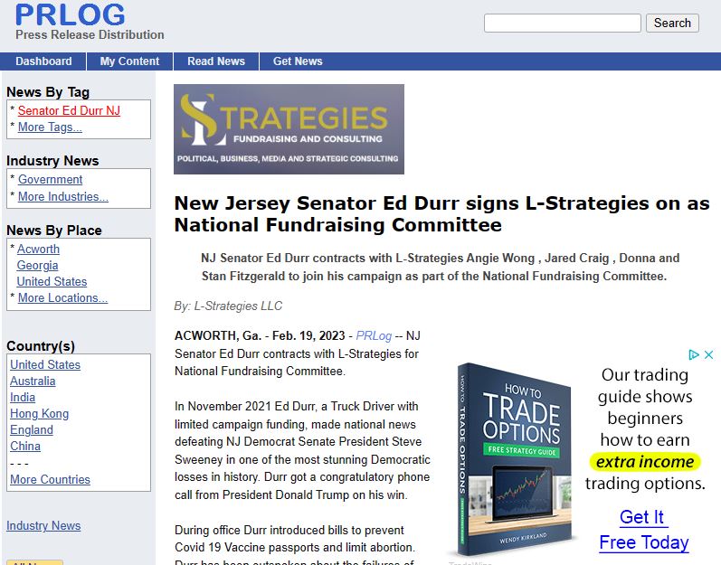 NJ Senator Ed Durr Contracts With L-Strategies To Join His Campaign As ...